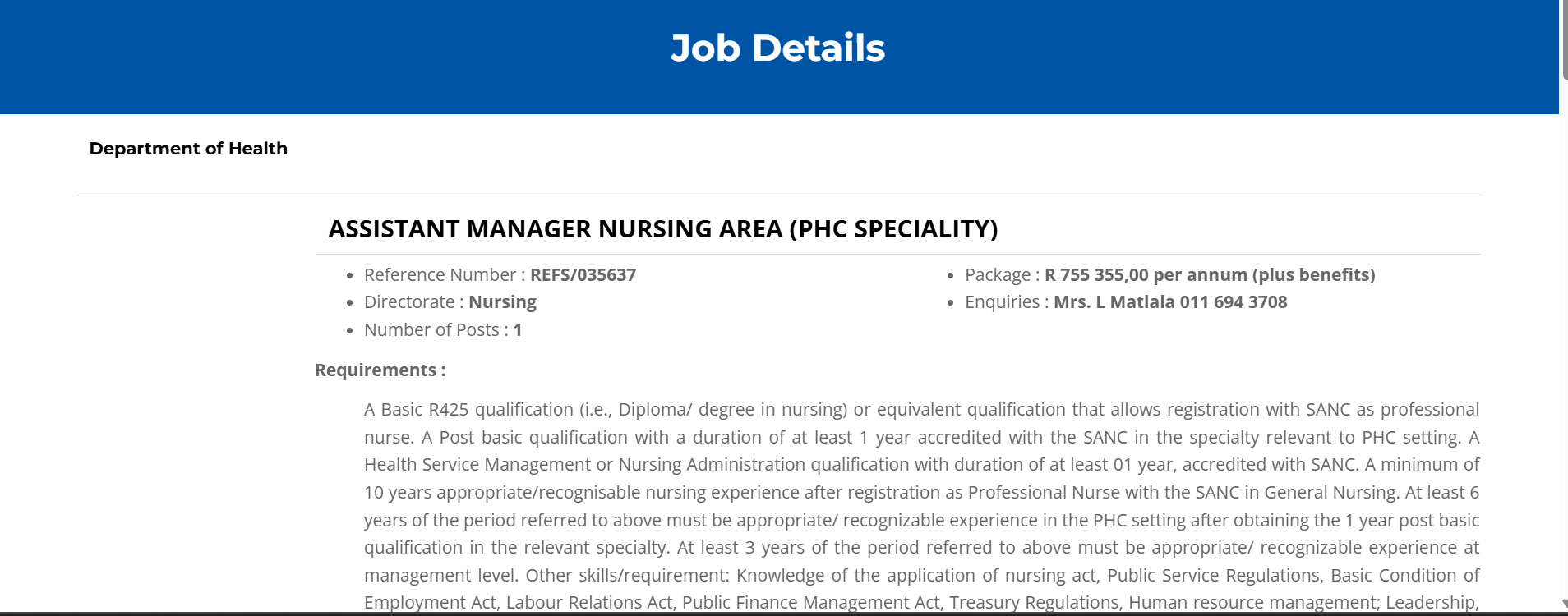 Assistant Manager Nursing Area (PHC Specialty) Vacancy 2026 – Johannesburg | Apply by 10 March – GPG Professional Job Centre