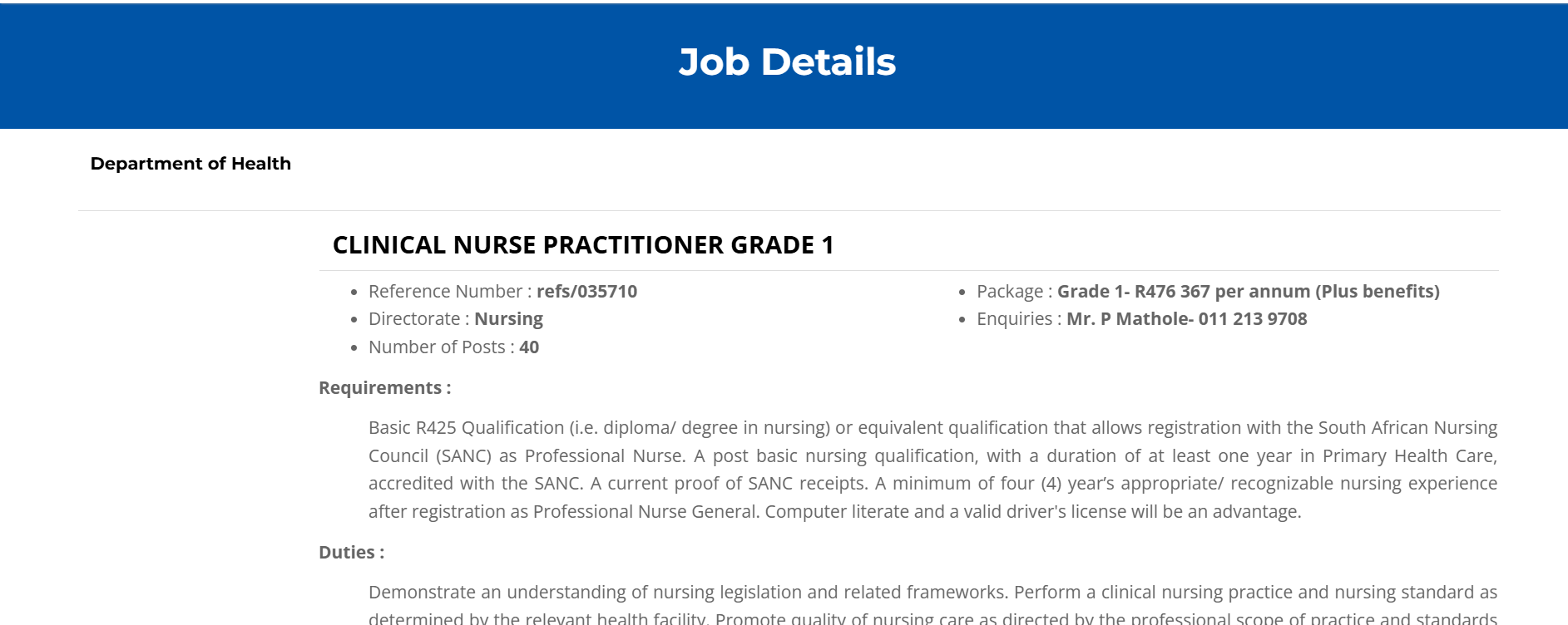 2026 Clinical Nurse Practitioner Grade 1 Vacancies x40