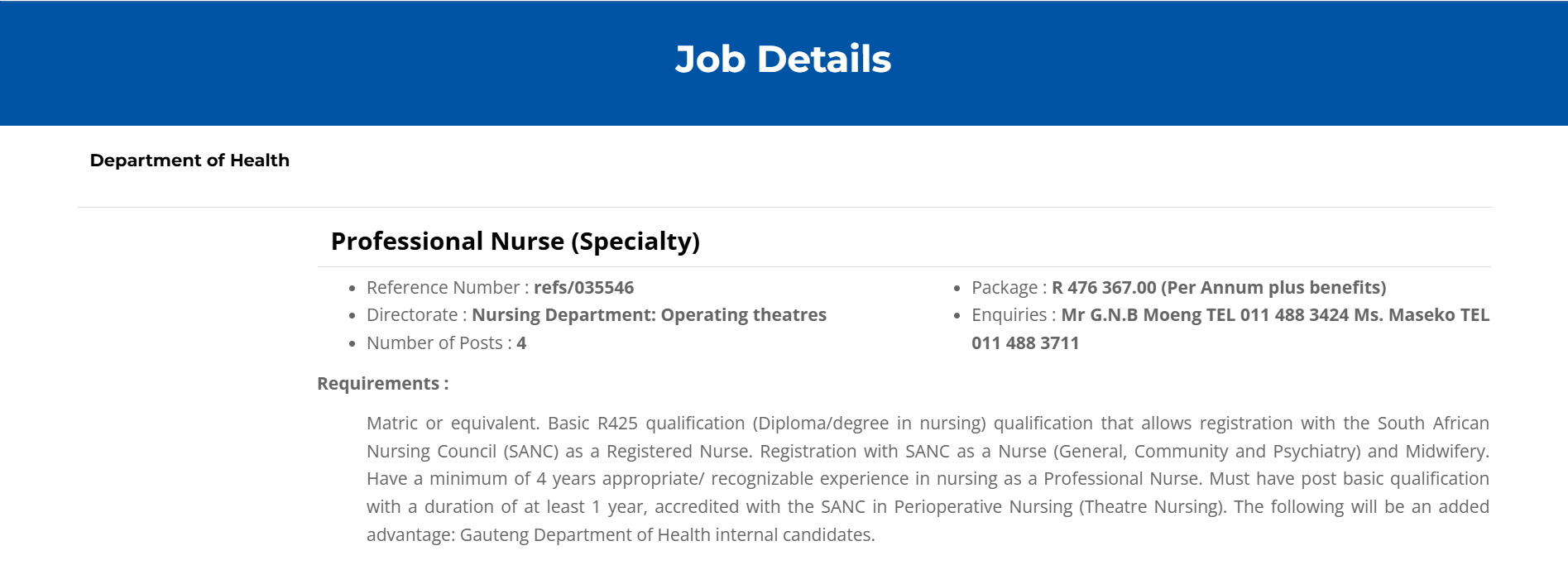 Department of Health Professional Nurse Vacancies 2026 (4 Posts) – Charlotte Maxeke Hospital, Johannesburg