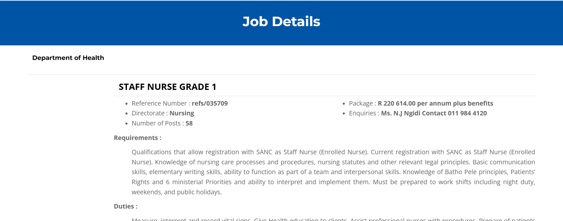 Staff Nurse Grade 1 Vacancies 2026 – 58 Posts in Johannesburg District