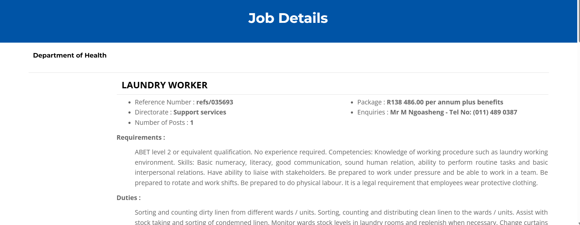 Laundry Worker Vacancy 2026 – Helen Joseph Hospital | March